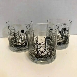 COPENHAGEN Tobacco Ship Logo Glasses Lot Of 3 Rocks Lowball Juice